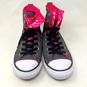 Converse All Star Gray Pink Polka Dot High Top Shoes Sneakers Junior 4.5 SOLD🎉